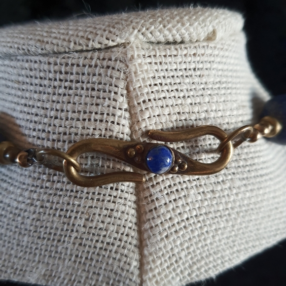 Vintage Lapis & Brass Chunky Necklace - Picture 7 of 7